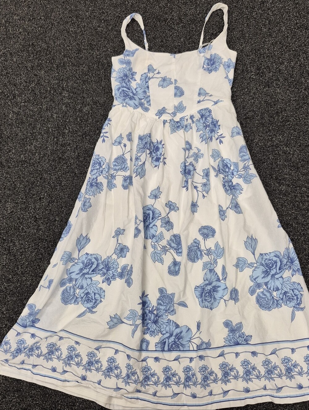 Trixxi Los Angeles Blue Floral Toile Cotton Midi Dress Medium - Picture 10 of 10